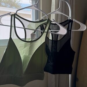 Women's Mesh Panel Sports Bras - Green and Black